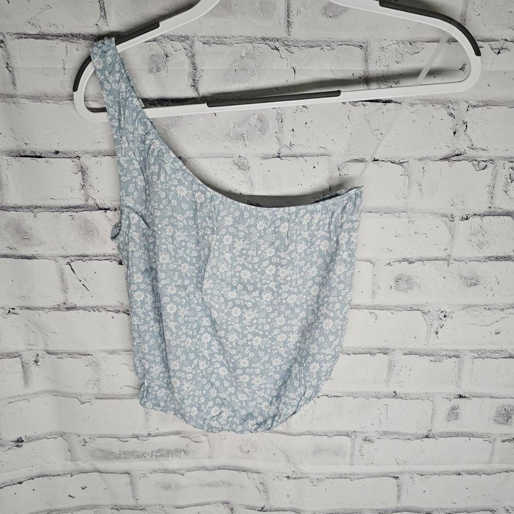 One Shoulder Blue Crop Top